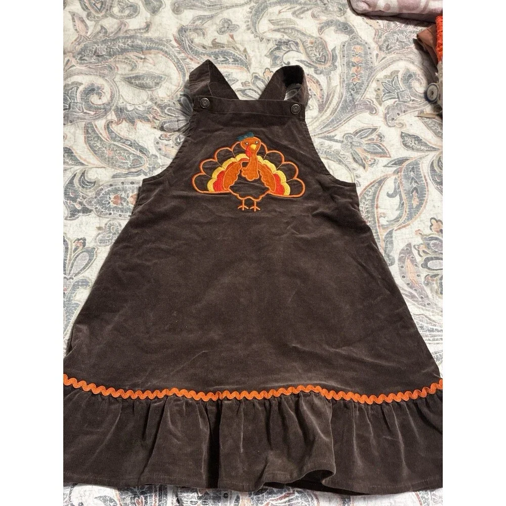 Gymboree Girls Turkey Corduroy Jumper Dress Brown Thanksgiving Size 8